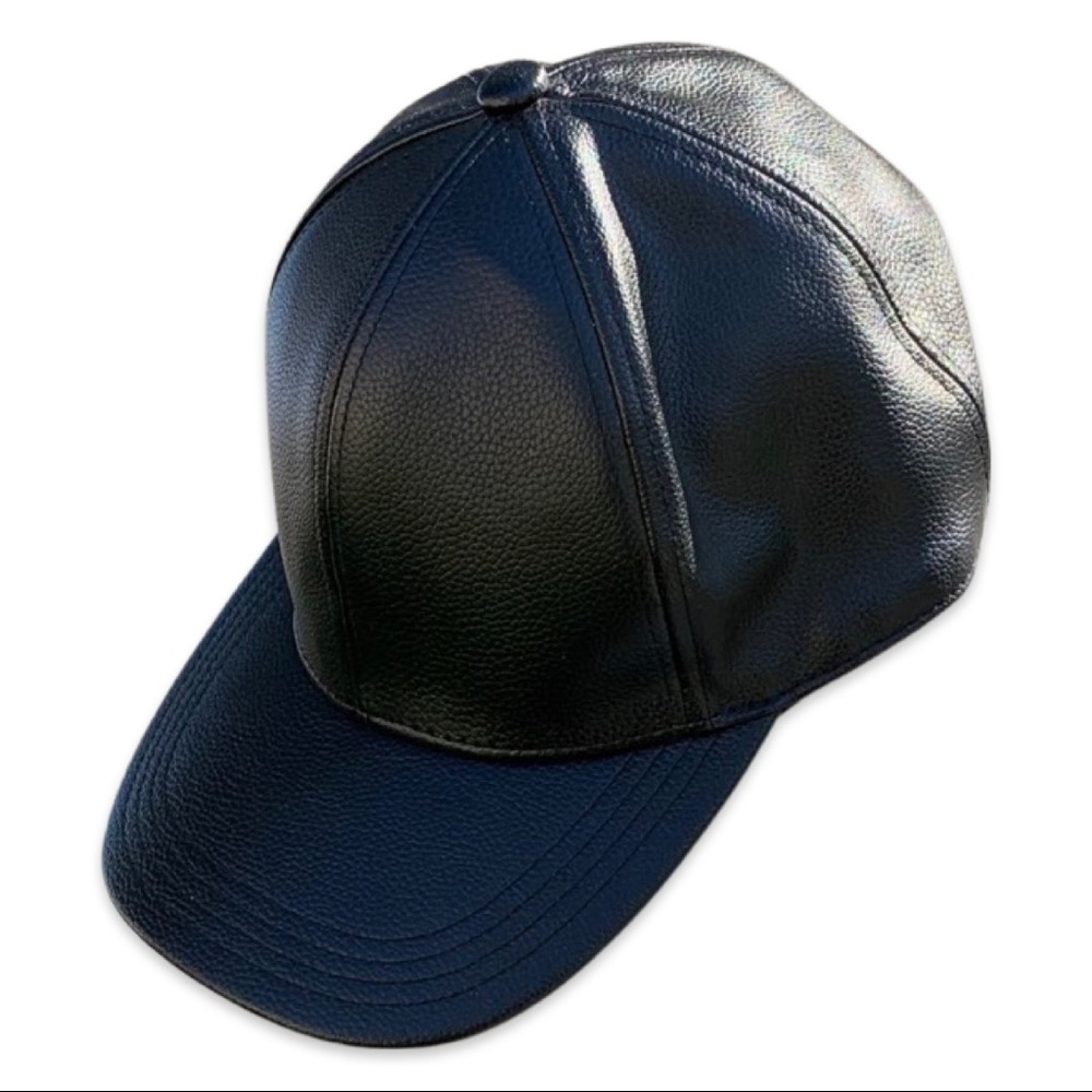 Black Faux Leather Baseball Cap - Women Accessories